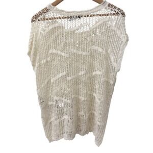 Miss Kelly 1999 Open Knit Sweater S/M Cream Mesh Chevron Cap Sleeve Top